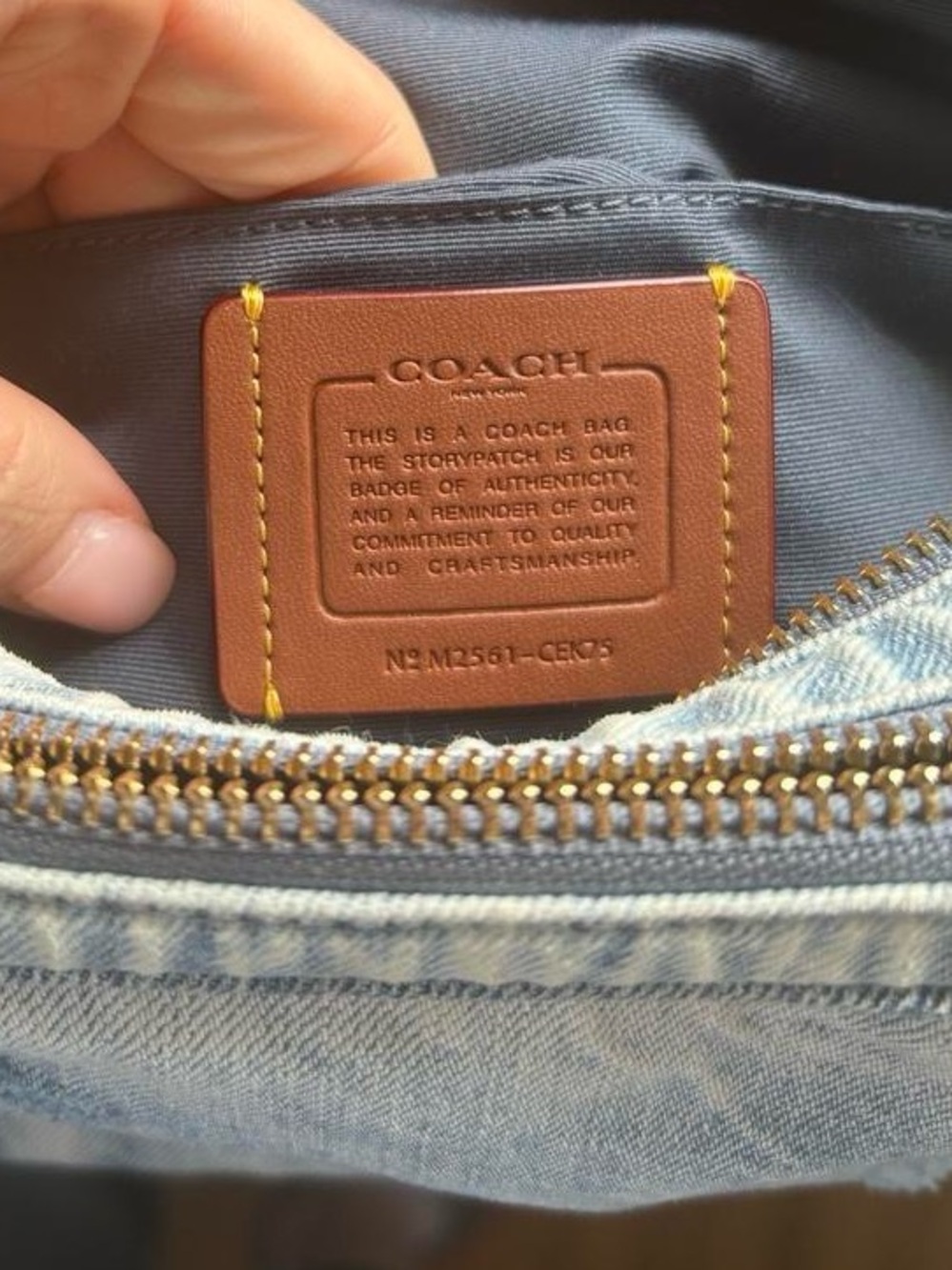 COACH Light Blue Denim Distressed Crossbody Bag with Gold Logo - Picture 8 of 8